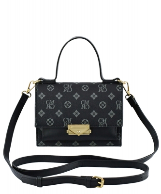 CM Monogram Push Lock Flap Crossbody Bag CM705 BLACK